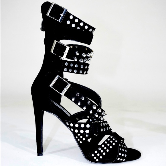 Suzzy Black Studded Open-toe Heels - Picture 3 of 3